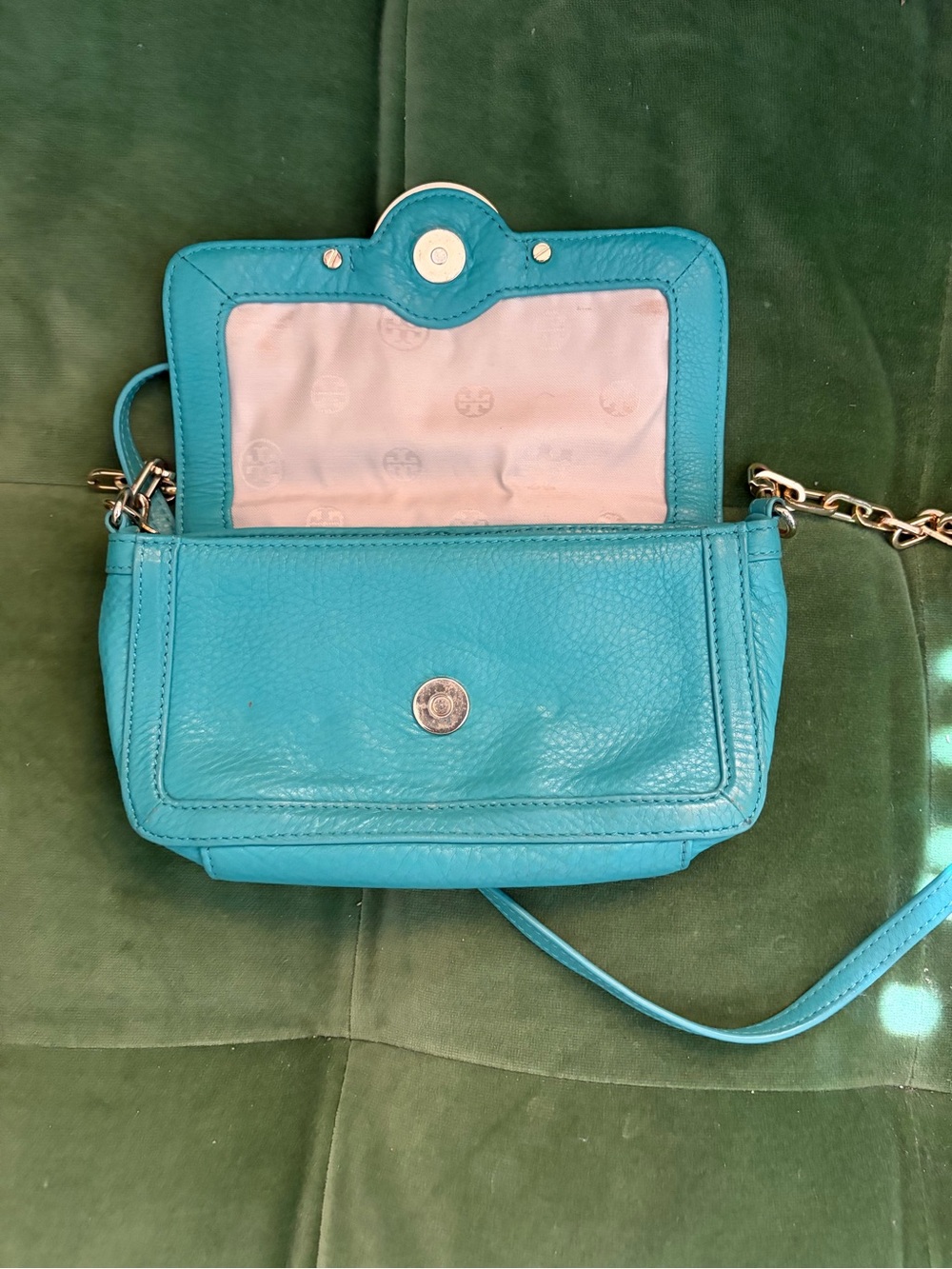 Tory Burch Turquoise Leather Chain Crossbody Bag - Picture 2 of 5